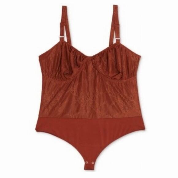 2/$30 NWT Danielle Bernstein Lace Illusion Thong Bodysuit 00 Warm Brown Mesh - Picture 3 of 14